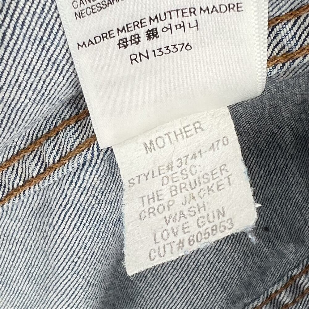 MOTHER The Bruiser Crop Denim Jacket Women’s Size Small Love Gun Distressed - Picture 6 of 7